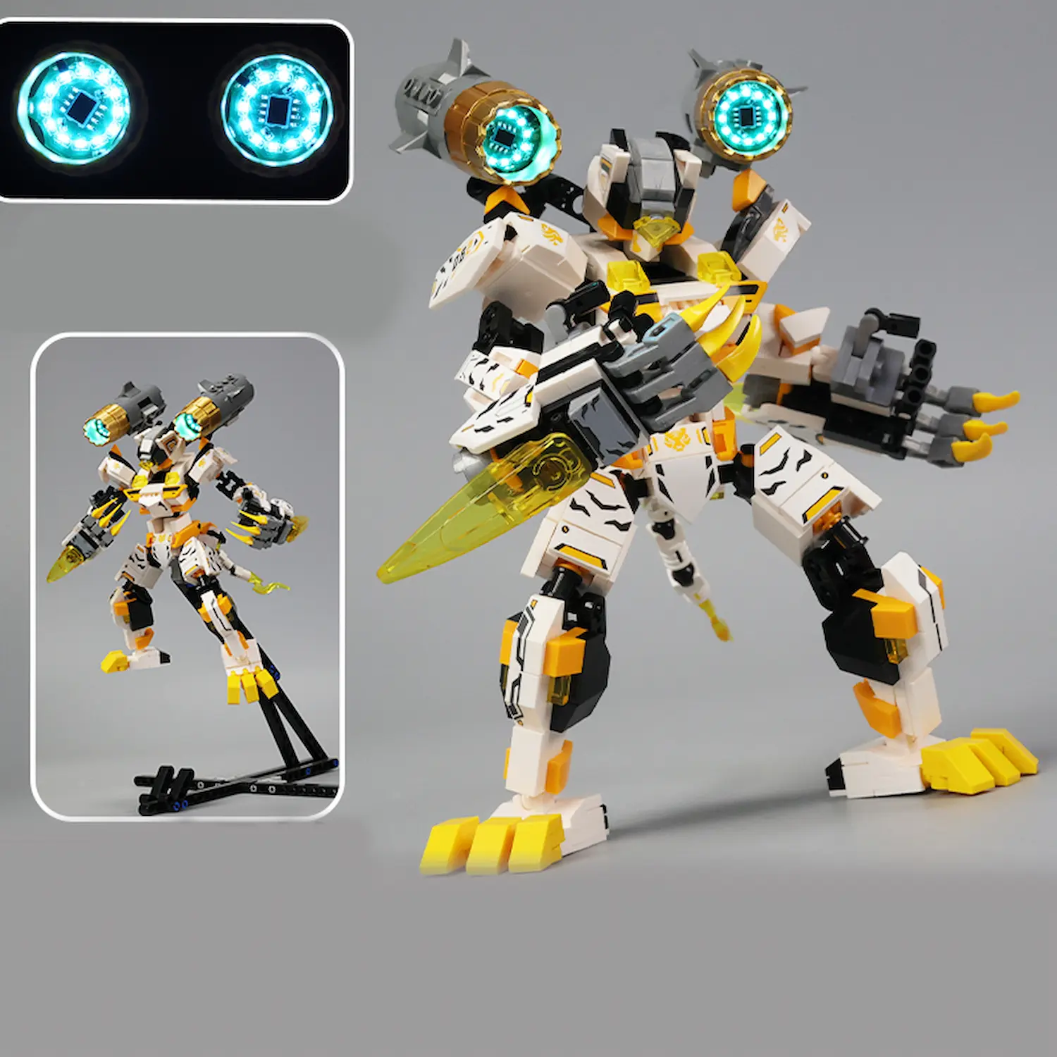 MOC – Western Polar White Tiger Mecha-LEGO Alternative Bricks with holder and blue lighting