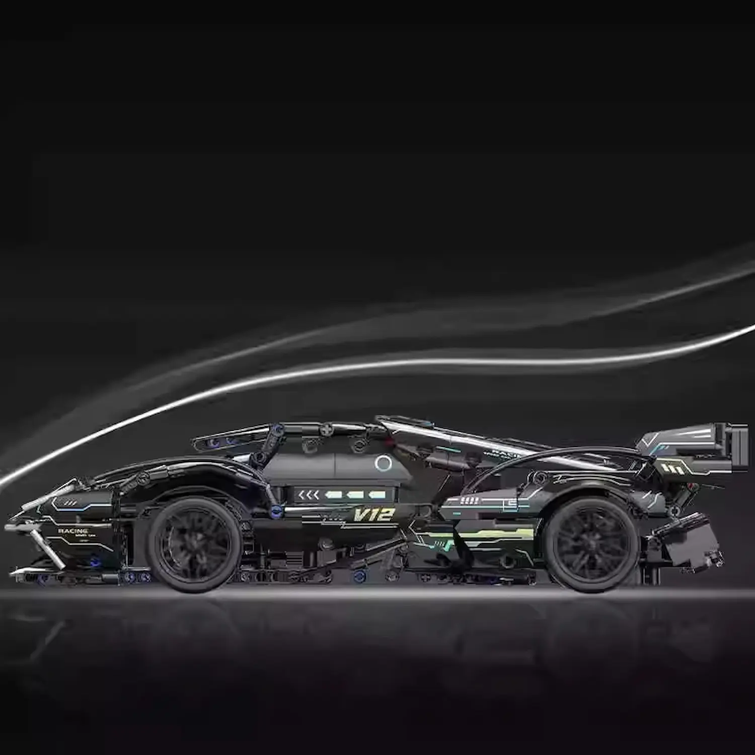 the left side of Lamborghini V12 Black LEGO Alternative Bricks