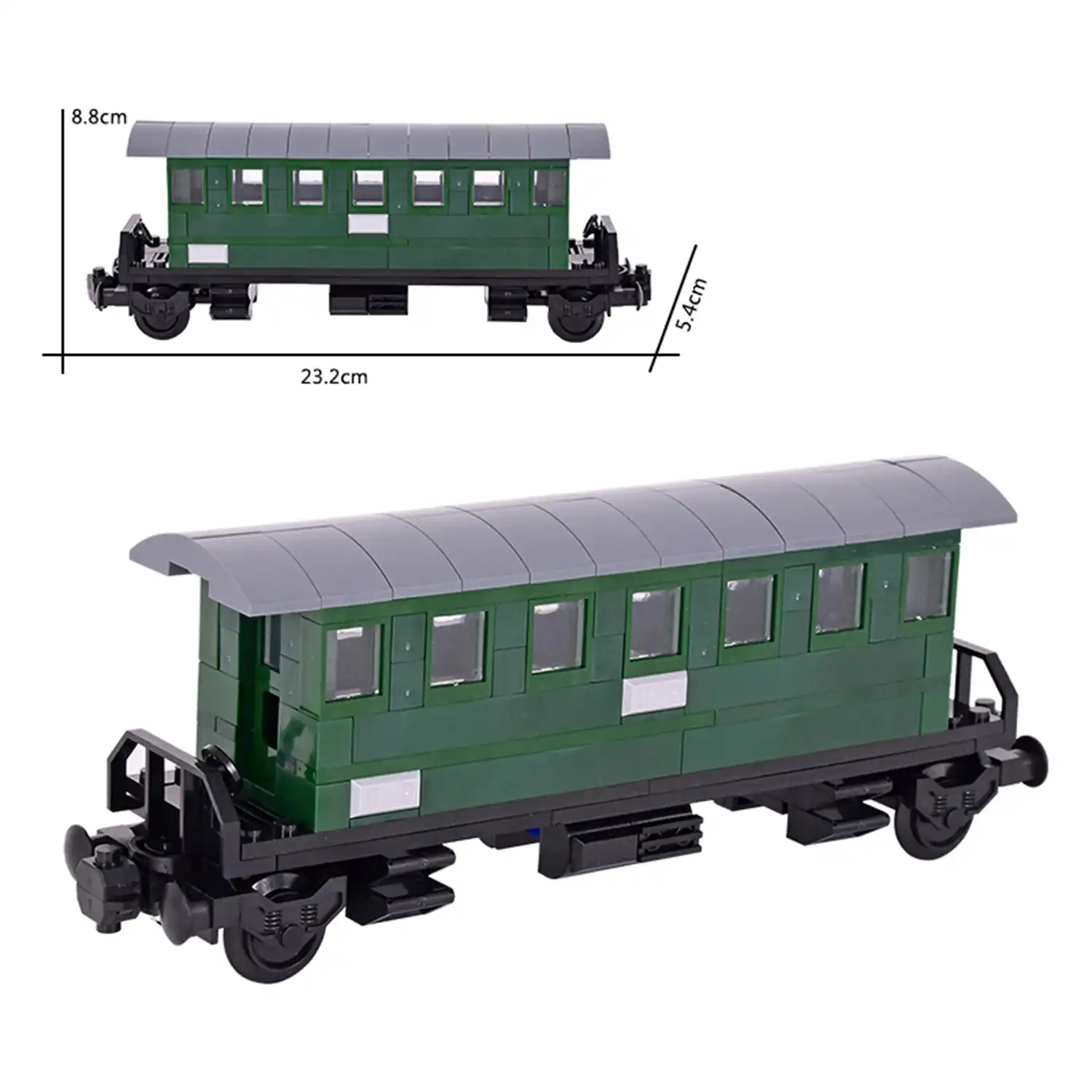MOC – Green Passenger Train Car with Shelter (LEGO Alternative Bricks)