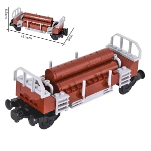 MOC – Logging Lumber Timber Bulkhead Wood transport wagon flatcar with log load (LEGO Alternative Bricks)