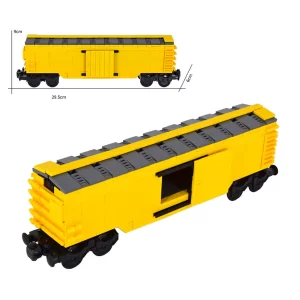 MOC – Yellow enclosed covered goods flat-roof freight wagon boxcar (LEGO Alternative Bricks)