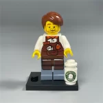 Minifigure – Barista Boy with Coffee drink beverage and base (LEGO Alternative)