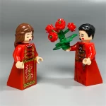Minifigure – Chinese bride and groom, with the groom holding a bouquet of flowers (LEGO Alternative)