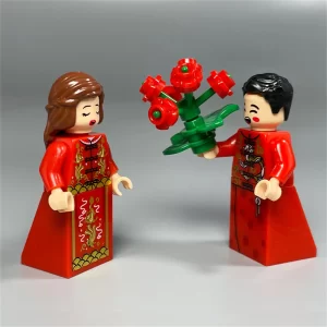 Minifigure – Chinese bride and groom, with the groom holding a bouquet of flowers (LEGO Alternative)