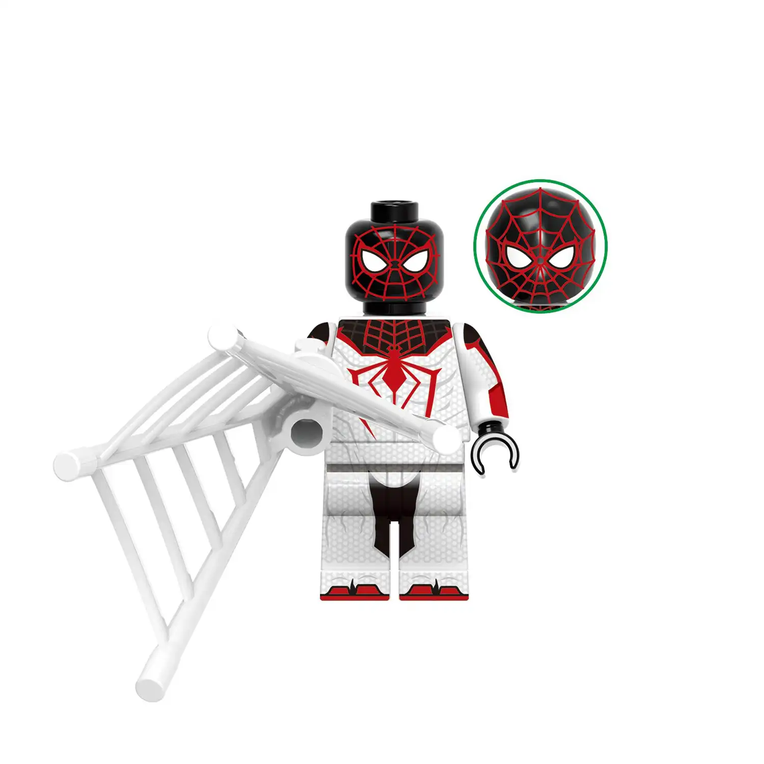 Minifigure - Spider Man Miles Morales in his white, black, and red '2099 Suit' (LEGO Alternative)