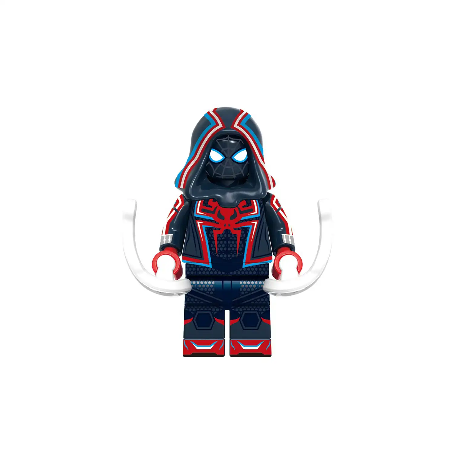 Minifigure - Spider-Man Miles Morales in his black, red, and blue hooded 'S.T.R.I.K.E. Suit (LEGO Alternative)