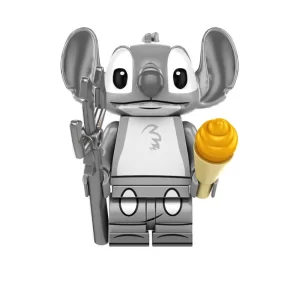 Minifigure – Stitch grayscale holding a gun or blaster in one hand and an ice cream cone in the other (LEGO Alternative)
