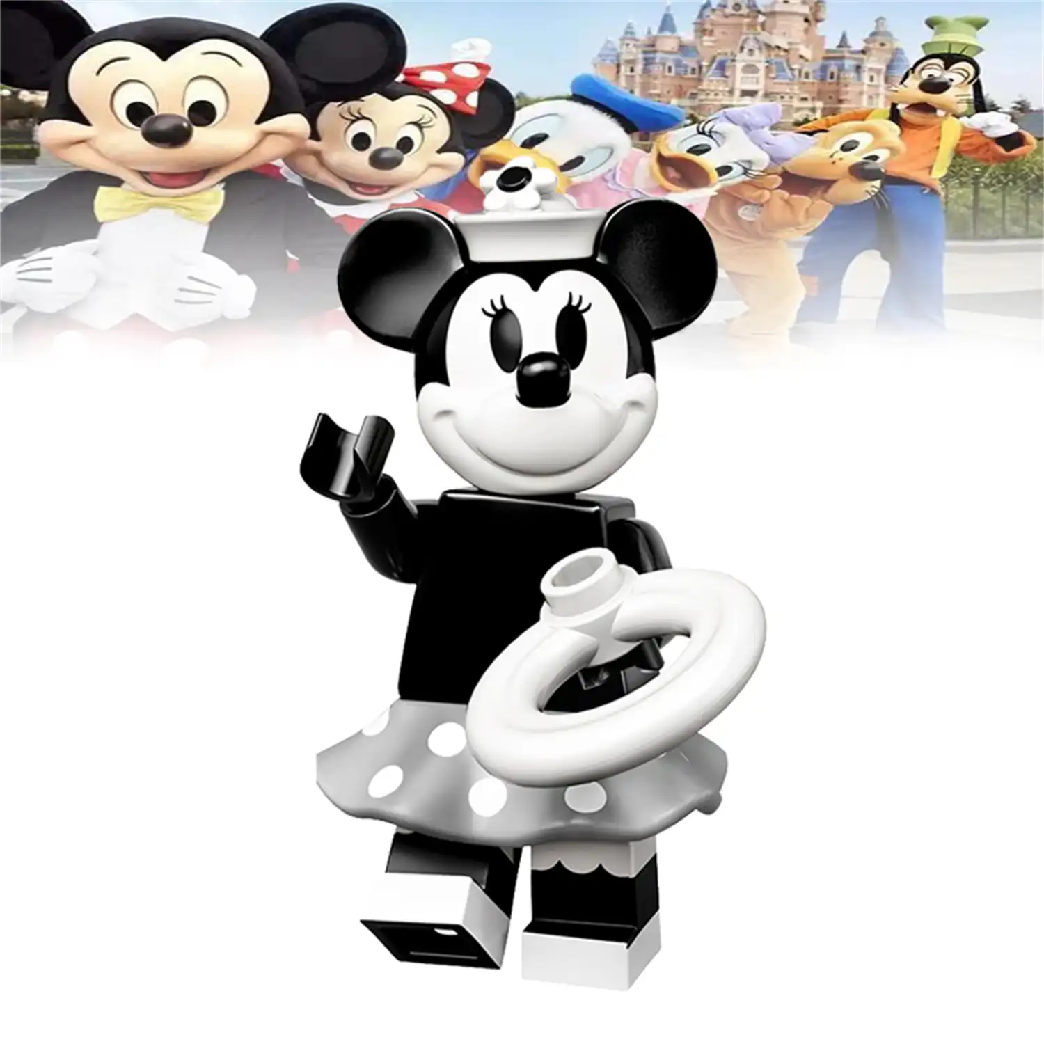 Minifigure – Black and white Steamboat Willie Minnie Mouse (LEGO Alternative)