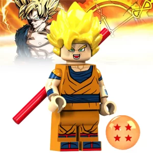 Minifigure - Son Goku Super Saiyan with Orange Gi and Power Pole (LEGO Alternative)