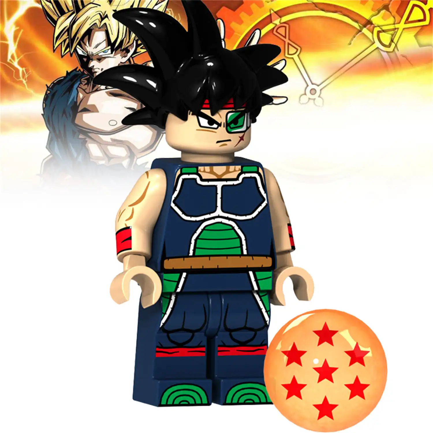 Minifigure - Bardock with Saiyan Battle ArmorSuit, Scouter, Cape (LEGO Alternative)