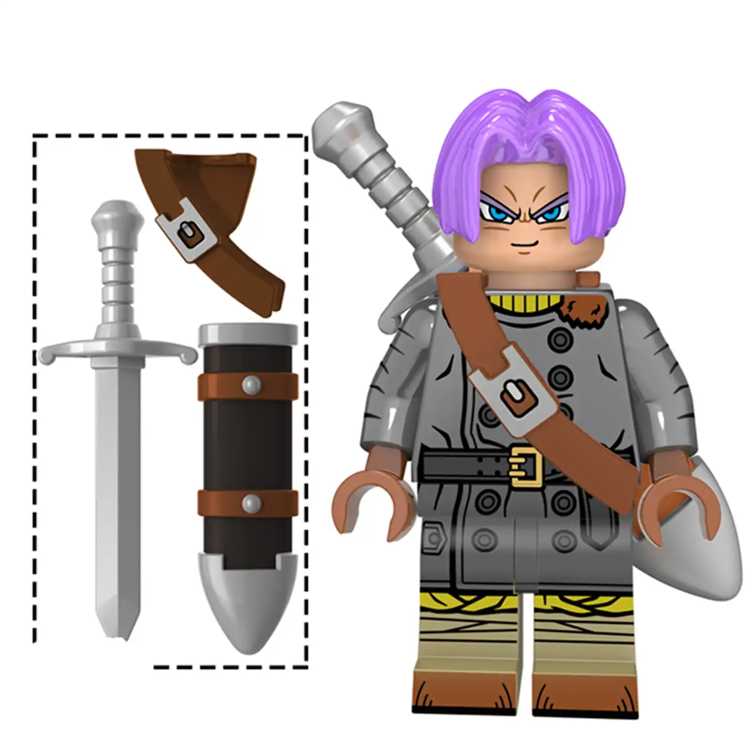 Minifigure - Trunks with Purple Hair, Grey Jacket (LEGO Alternative)