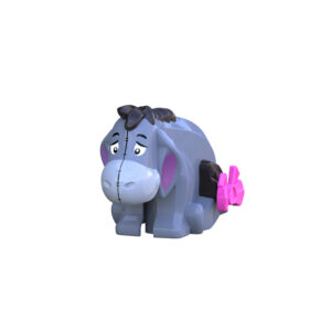 Minifigure - Eeyore figure with a pink bow on his tail (LEGO Alternative)