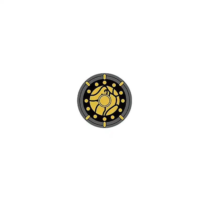 Custom Piece – gold design on a dark grey or black background round shield – 3D Print for LEGO