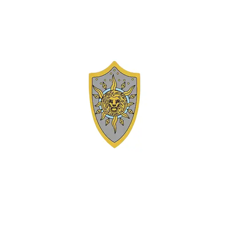 Custom Piece – gold lion's head surrounded by sun round shield – 3D Print for LEGO