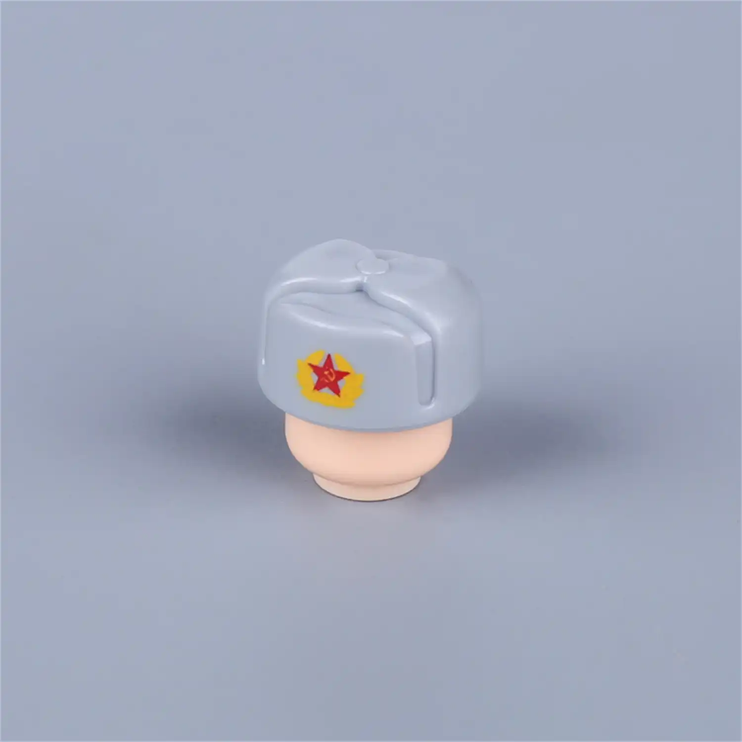 Custom Piece – winter hat light gray ushanka style cap with a red star emblem – 3D Print for LEGO minifigure