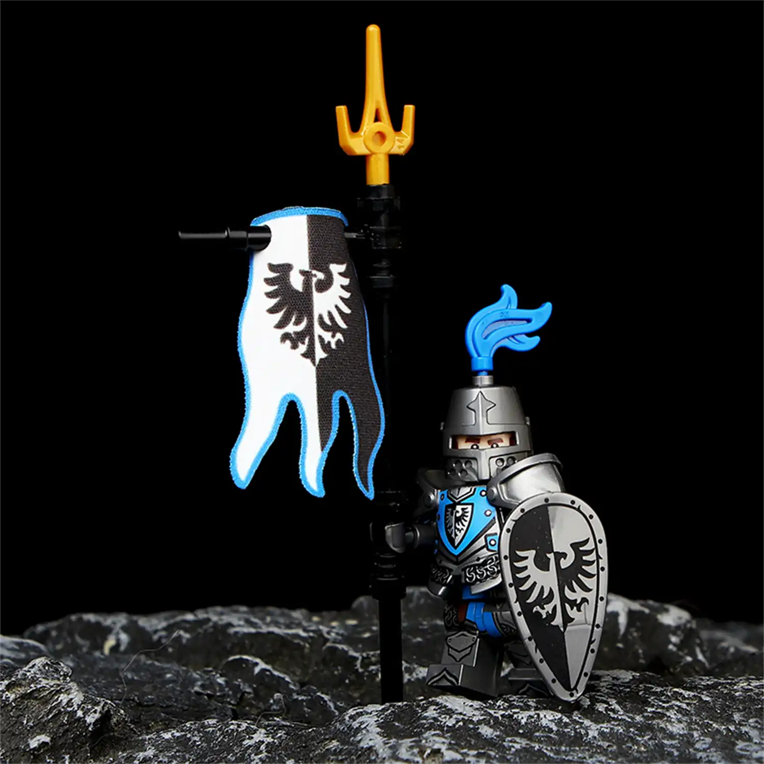 Minifigure Black Falcon Knight along with a battle standard LEGO Alternative