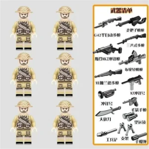 Minifigure - British Commonwealth Desert Soldiers from World War II and weapon custom pieces (LEGO Alternative)