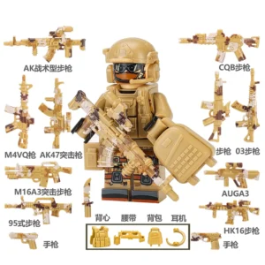 Minifigure - Desert Special Forces with weapon custom pieces (LEGO Alternative)