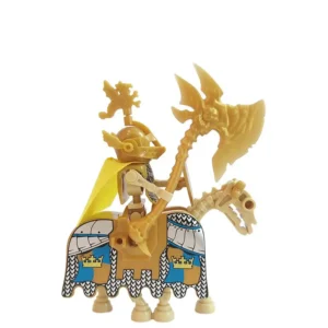 Minifigure Golden royal Skeleton Cavalryman holding battle axe and warhorse LEGO Alternative