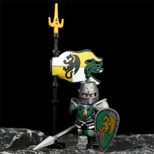 Minifigure Green Dragon Knight, along with a battle standard LEGO Alternative