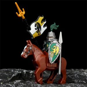 Minifigure Green Dragon Knight and warhorse and flag LEGO Alternative
