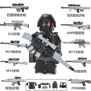 Minifigure - Special Forces Soldier SWAT Special Weapons and Tactics team member and grey weapon custom pieces (LEGO Alternative)