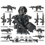 Minifigure - Special Forces Soldier all black with weapon custom pieces (LEGO Alternative)