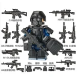 Minifigure - Special Forces Soldier black blue with weapon custom pieces (LEGO Alternative)