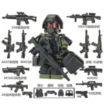 Minifigure - Special Forces Soldier black green with weapon custom pieces (LEGO Alternative)