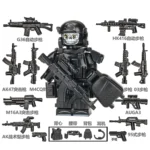 Minifigure - Special Forces Soldier ghost face with weapon custom pieces (LEGO Alternative)