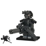 Minifigure - Special Forces operative SWAT Special Weapons and Tactics team member and Gatling style machine gun (LEGO Alternative)