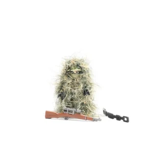 Minifigure - all terrain sniper equipped with a Kar98k style sniper rifle and a ghillie suit (LEGO Alternative)