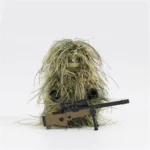 Minifigure - all terrain sniper equipped with dark sand colored AWM sniper rifle and a ghillie suit (LEGO Alternative)