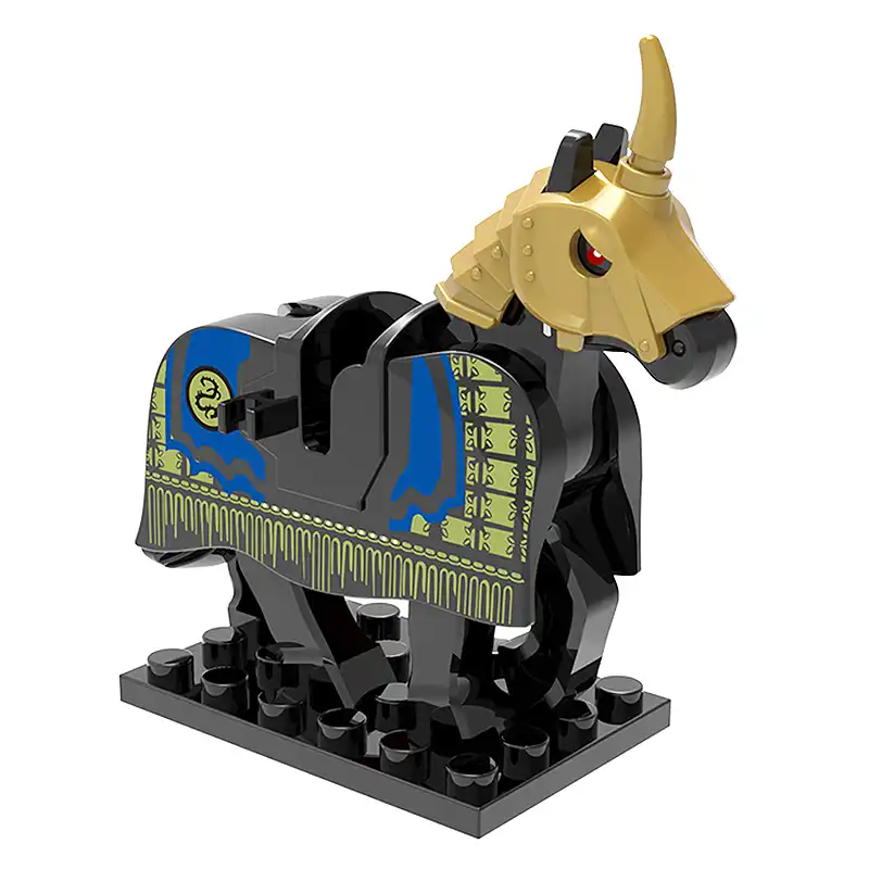 Minifigure barded warhorse unicorn black blue LEGO Alternative