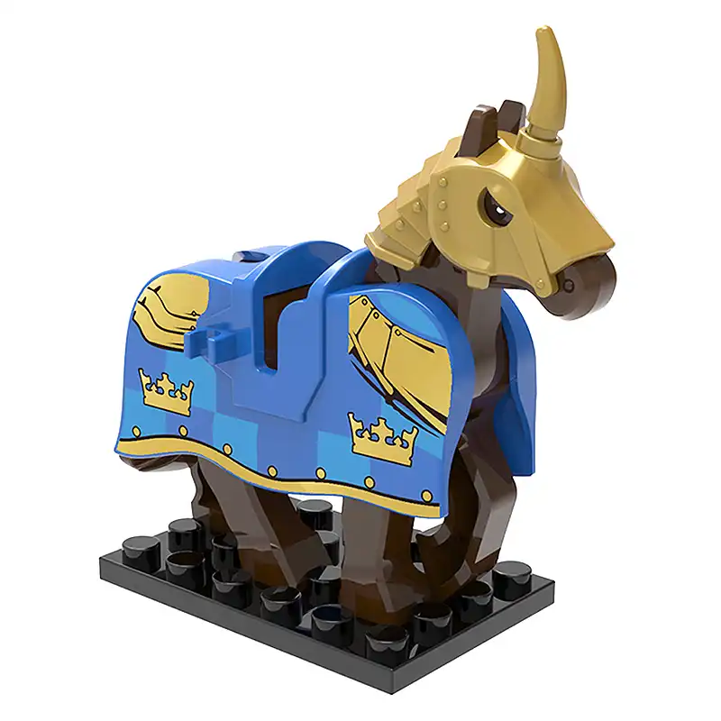 Minifigure barded warhorse unicorn blue brown LEGO Alternative
