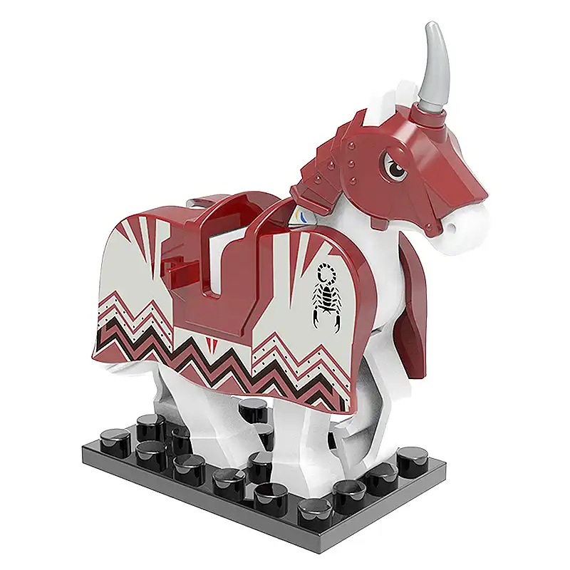 Minifigure barded warhorse unicorn brownish red LEGO Alternative