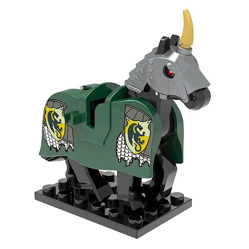 Minifigure barded warhorse unicorn green LEGO Alternative