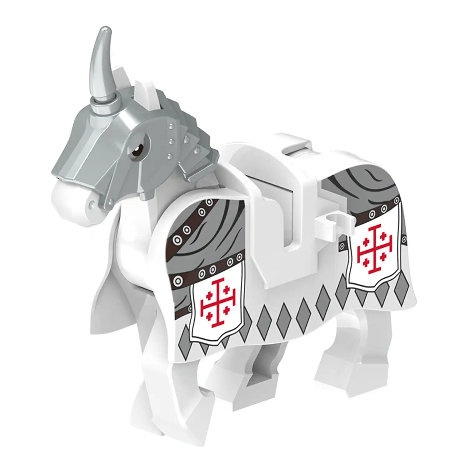 Minifigure barded warhorse unicorn white LEGO Alternative