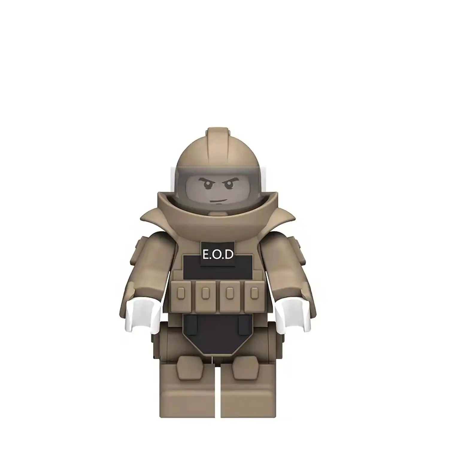 Minifigure - bomb disposal expert wearing a beige EOD Explosive Ordnance Disposal suit tan color (LEGO Alternative)