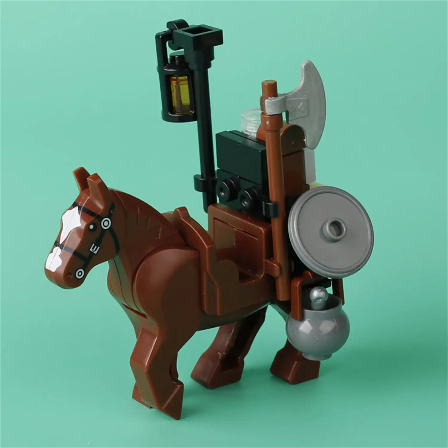 Minifigure brown horse equipped as a transport horse LEGO Alternative