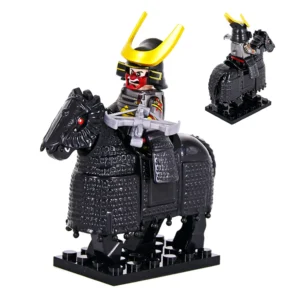 Minifigure samurai warrior in black armor and a black warhorse LEGO Alternative