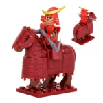 Minifigure samurai warrior in red armor and a brown warhorse LEGO Alternative