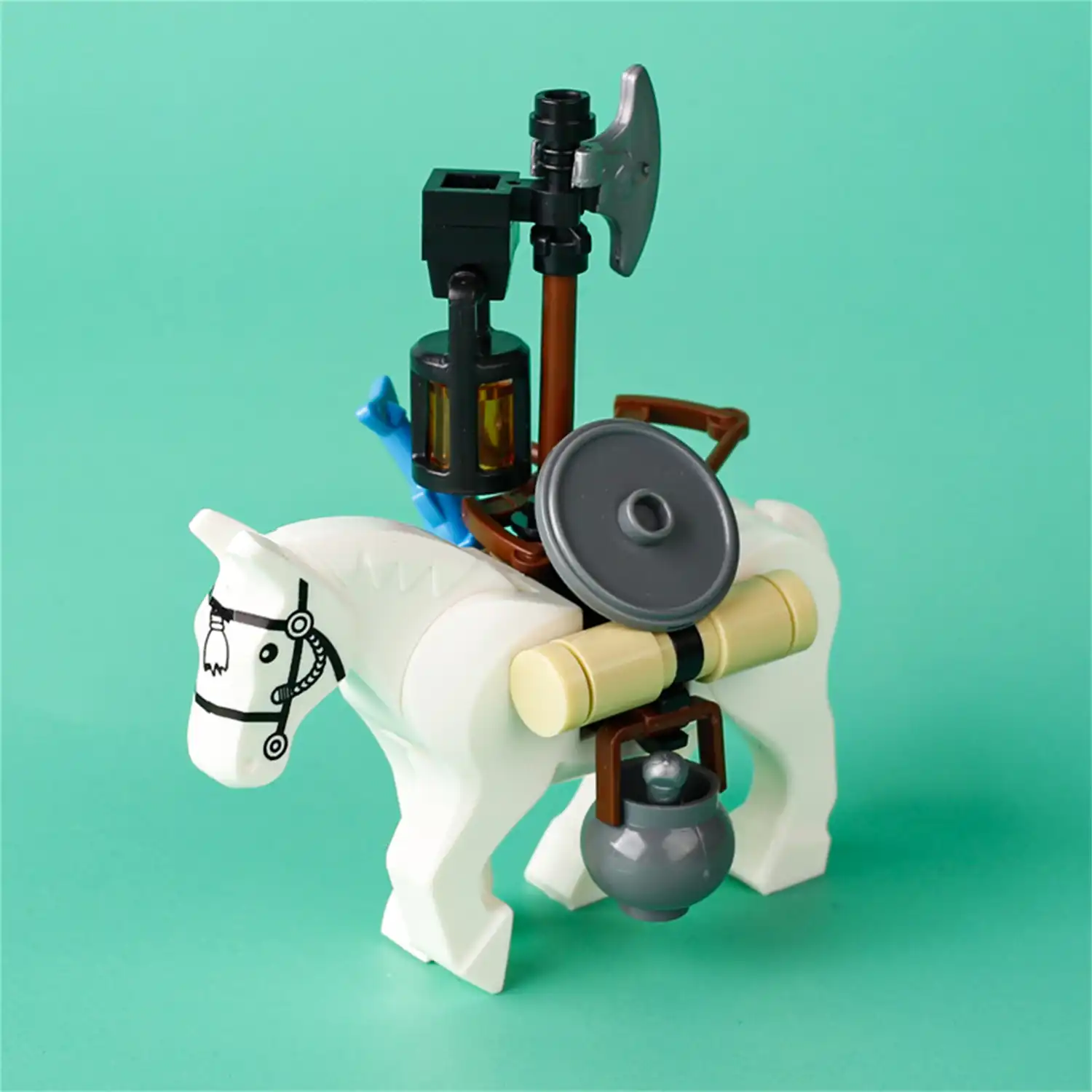 Minifigure white horse equipped as a transport horse LEGO Alternative