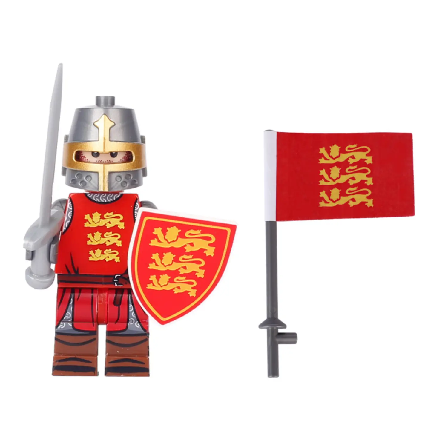 Minifigure – English knight and a matching flag (LEGO Alternative)