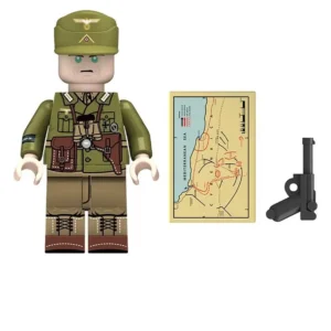 Minifigure – German Afrika Korps soldier officer with Luger P08 pistol from World War II (LEGO Alternative)