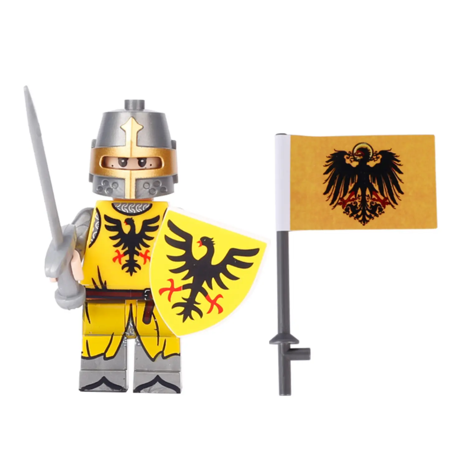 Minifigure – Holy Roman Knight and a matching flag (LEGO Alternative)