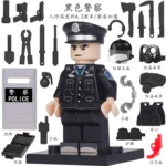 Minifigure – Police Officer in a Black Uniform and various tool custom pieces (LEGO Alternative)