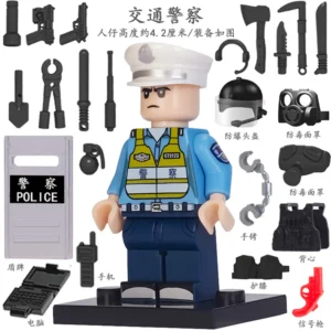 Minifigure – Traffic Police Officer and various tool custom pieces (LEGO Alternative)