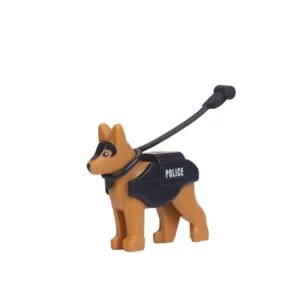 Minifigure – brown police dog German Shepherd with a vest and leash (LEGO Alternative)