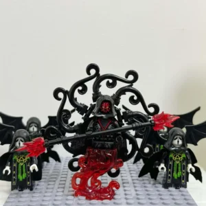 Minifigure – dark lord evil sorcerer king Abyssal Chakravartin Red and 4 acolytes cultists guardians (LEGO Alternative)